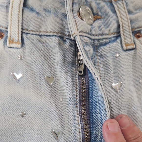 Topshop Blue and Silver Jean Shorts with Studded Heart Embellishments - Picture 6 of 9